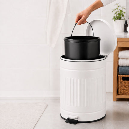 White Retro Bathroom Pedal Bin, 5 Litre Capacity