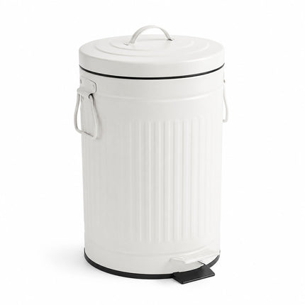 White Retro Pedal Bin, 12L Capacity, Soft-Close Lid