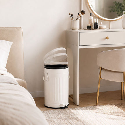White Retro Pedal Bin, 12L Capacity, Soft-Close Lid
