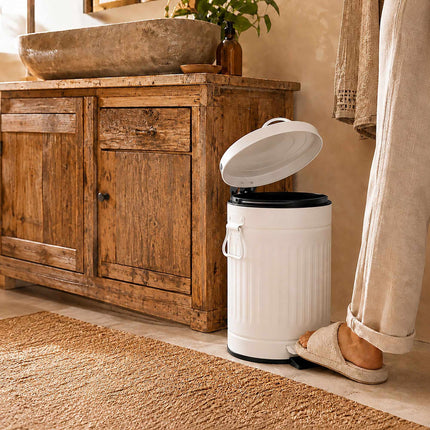 White Retro Pedal Bin, 12L Capacity, Soft-Close Lid