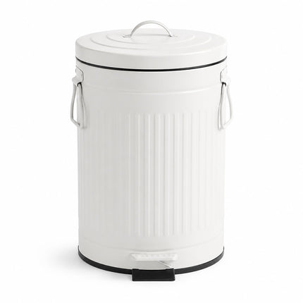 White Retro Pedal Bin, 12L Capacity, Soft-Close Lid