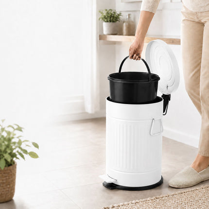 White Retro Pedal Bin, 20L Capacity, Soft-Close Lid