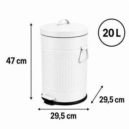 White Retro Pedal Bin, 20L Capacity, Soft-Close Lid