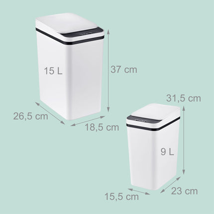 White Sensor Bins, Set of 2 – 9L & 15L Capacity