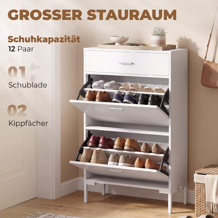 White Shoe Cabinet for 12 Pairs with Adjustable Shelves