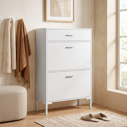 White Shoe Cabinet for 12 Pairs with Adjustable Shelves