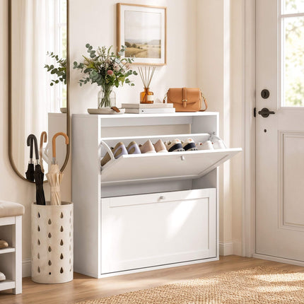 White Shoe Cabinet with 2 Adjustable Shelves for 8 Pairs