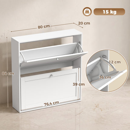 White Shoe Cabinet with 2 Adjustable Shelves for 8 Pairs