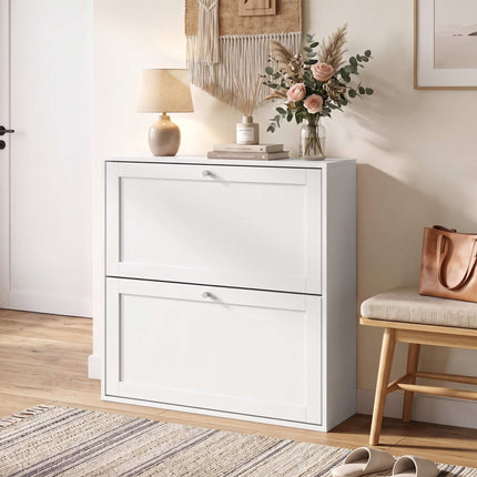 White Shoe Cabinet with 2 Adjustable Shelves for 8 Pairs