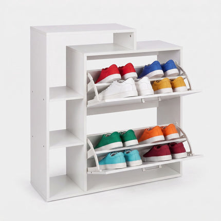 White Shoe Cabinet with 2 Flaps – Compact Hallway Storage