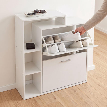 White Shoe Cabinet with 2 Flaps – Compact Hallway Storage