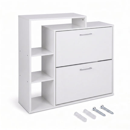 White Shoe Cabinet with 2 Flaps – Compact Hallway Storage