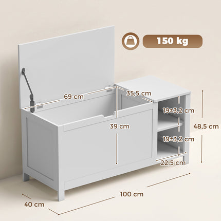 White Shoe Storage Bench with Adjustable Shelf and Seat