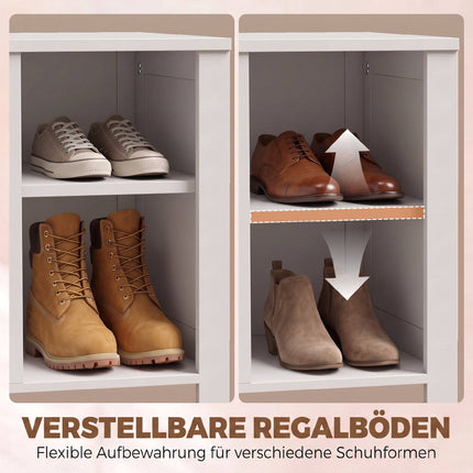 White Shoe Storage Bench with Adjustable Shelf and Seat