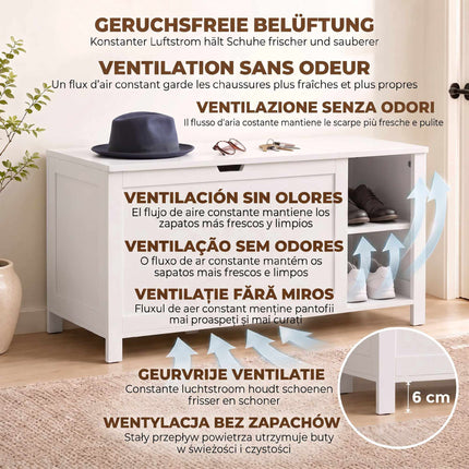 White Shoe Storage Bench with Adjustable Shelf and Seat