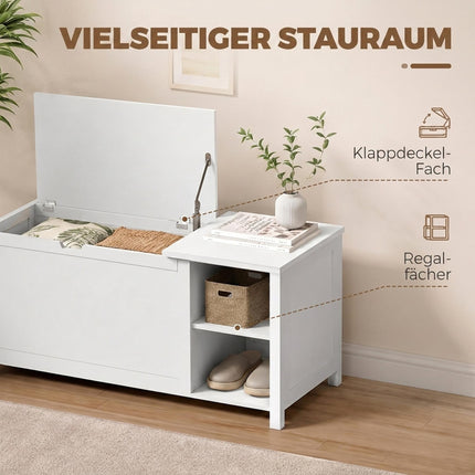 White Shoe Storage Bench with Adjustable Shelf and Seat
