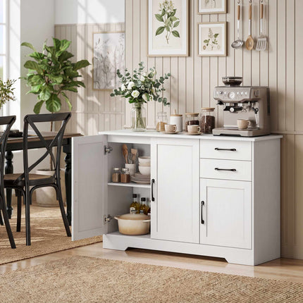 White Sideboard with 2 Drawers and Adjustable Shelf