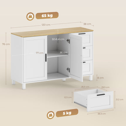 White Sideboard with Soft-Close Doors and 3 Drawers