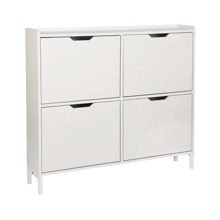 White Slim Shoe Cabinet with 4 Compartments, Space-Saving
