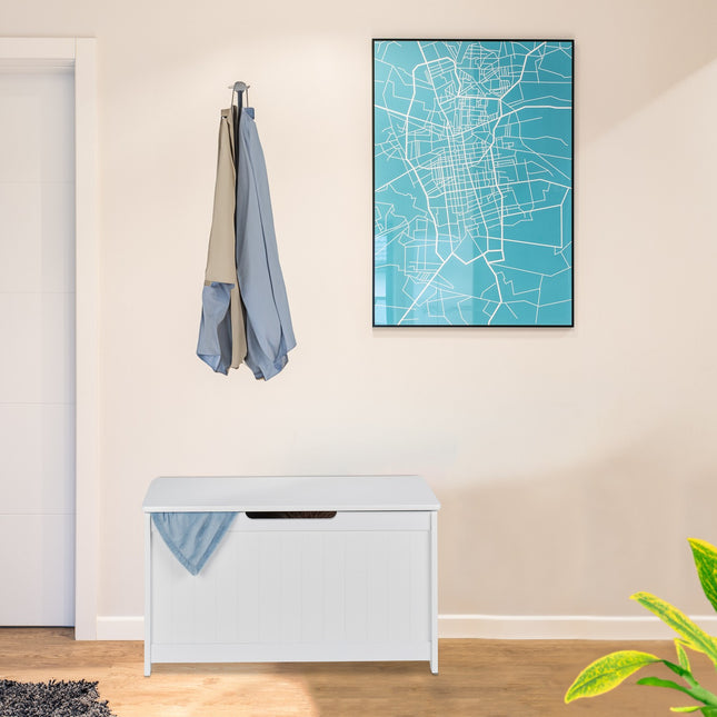White Storage Chest with Lid – Slatted Design