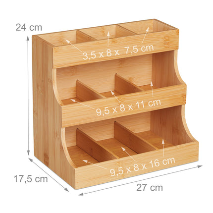 White Tea Bag Organizer, 9-Compartment Bamboo Caddy