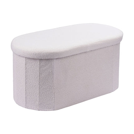 White Teddy Fabric Storage Bench – Upholstered Oval Seat