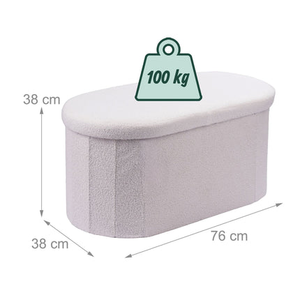 White Teddy Fabric Storage Bench – Upholstered Oval Seat