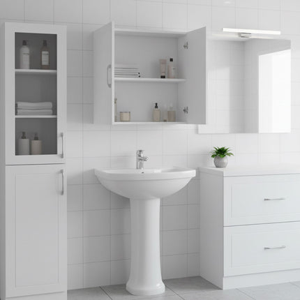White Wall-Mounted Bathroom Cabinet, Adjustable Shelves