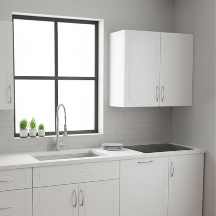 White Wall-Mounted Bathroom Cabinet, Adjustable Shelves