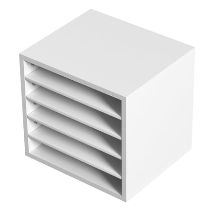 White Wood Literature Organizer, 5 Compartments, Adjustable Shelves
