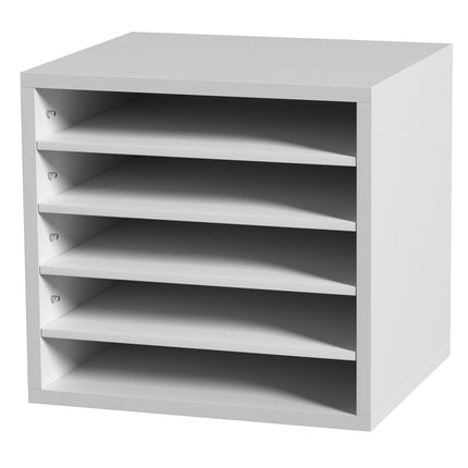 White Wood Literature Organizer, 5 Compartments, Adjustable Shelves