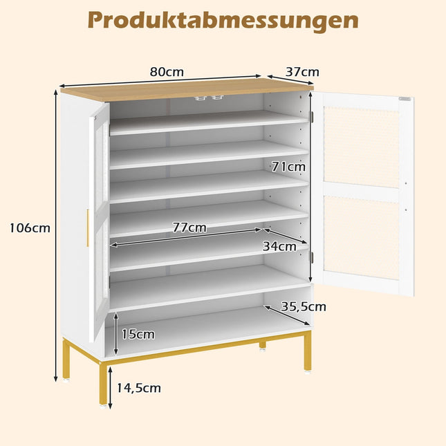 Weißer Holzschuhschrank mit verstellbaren Einlegeböden und Netztüren
