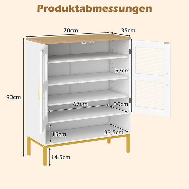 White Wooden Shoe Cabinet with Adjustable Shelves and Mesh Doors
