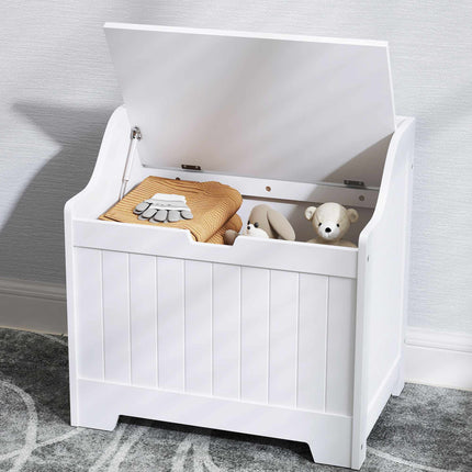 White Wooden Storage Chest with Lid, 61L Capacity