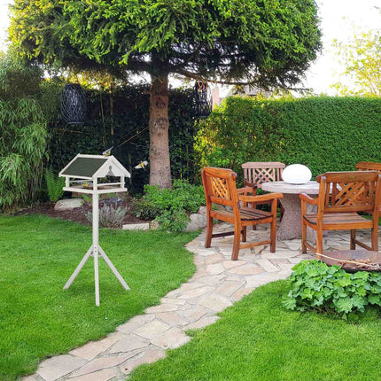 Table à oiseaux blanche sur poteau