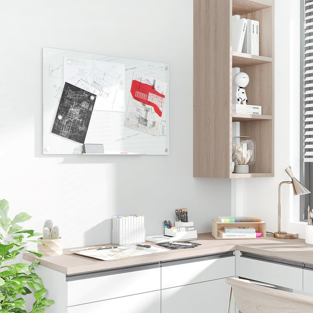Whiteboard-Glasplatte, Staffelei, Regal, 90x60cm, 4 Stifte
