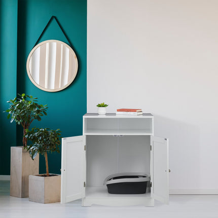 White cat cabinet for litter box