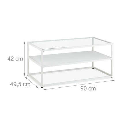 Table basse blanche avec plateau en verre