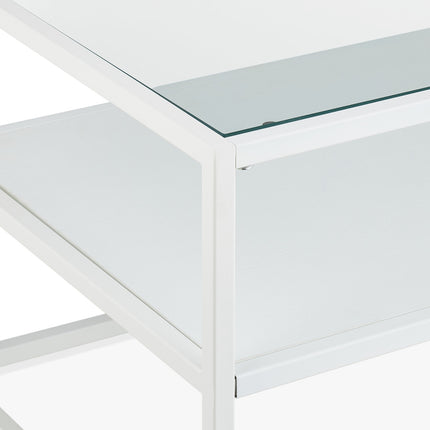 Table basse blanche avec plateau en verre
