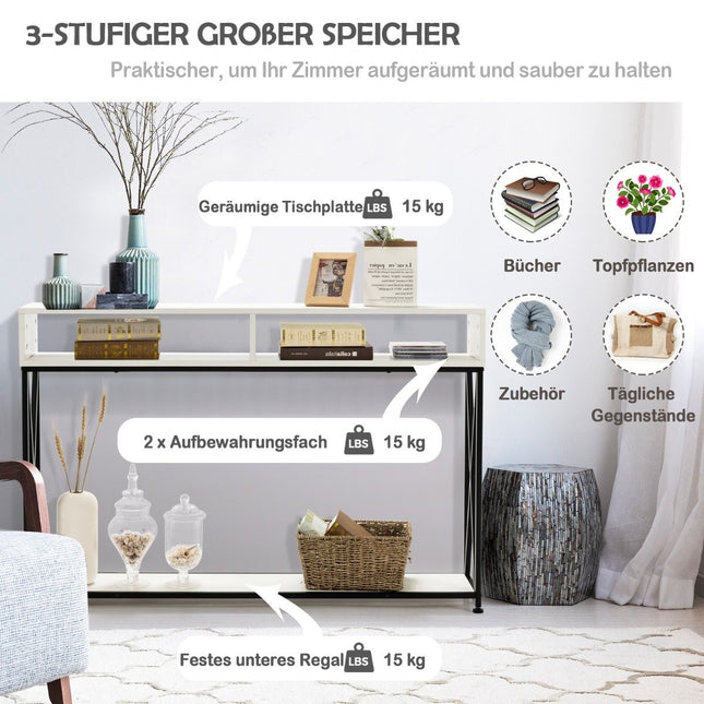 Witte consoletafel met open plank en stalen frame 120 x 23 x 79 cm