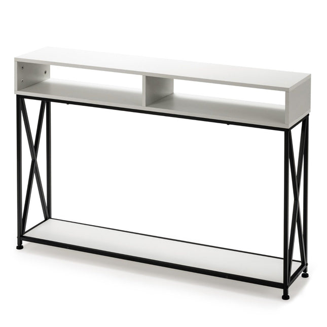 Witte consoletafel met open plank en stalen frame 120 x 23 x 79 cm