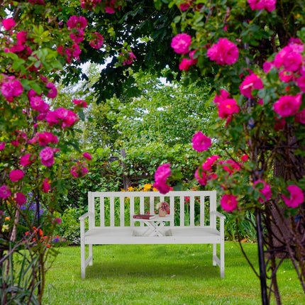 Banc de jardin blanc avec table