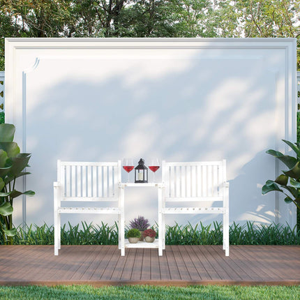 Banc de jardin blanc avec table