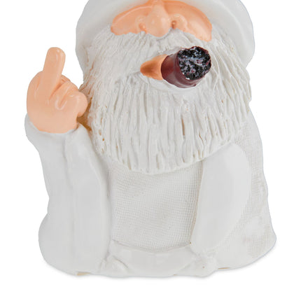 Weißer Gartenzwerg mit Mittelfinger
