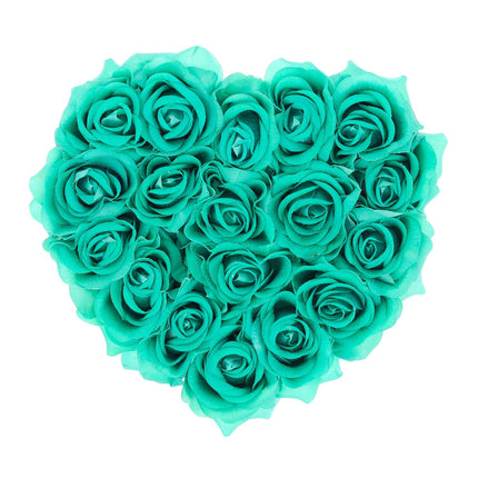Weiße herzförmige Rosenbox mit 18 Rosen