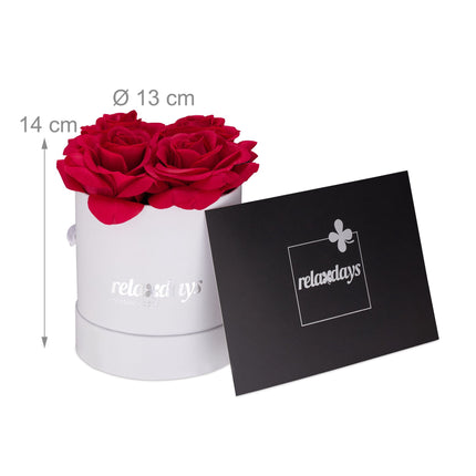 White round rose box with 4 roses