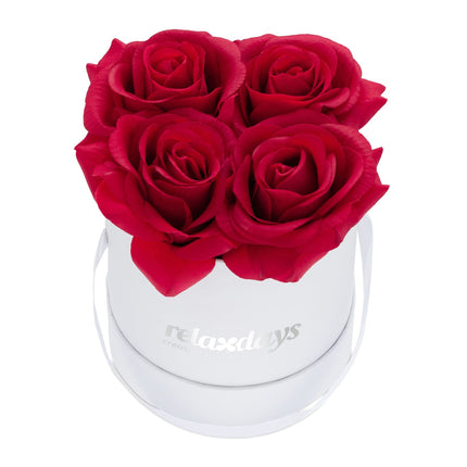 White round rose box with 4 roses