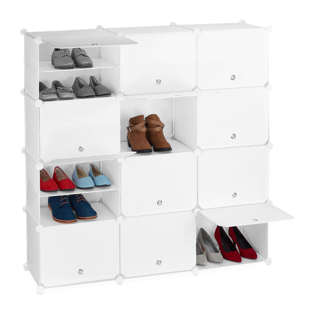 White shoe cabinet with 24 compartments