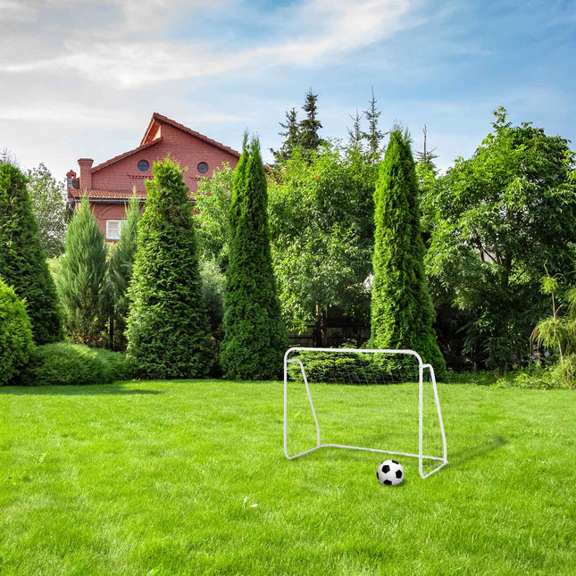 Weißes Fußballtor mit Stahlrahmen