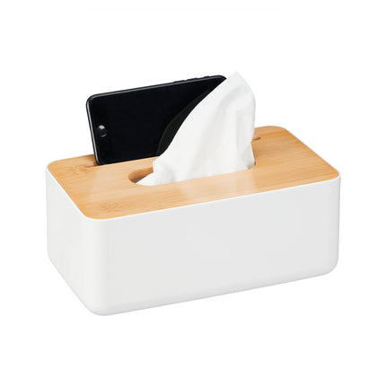 White tissue box with bamboo lid